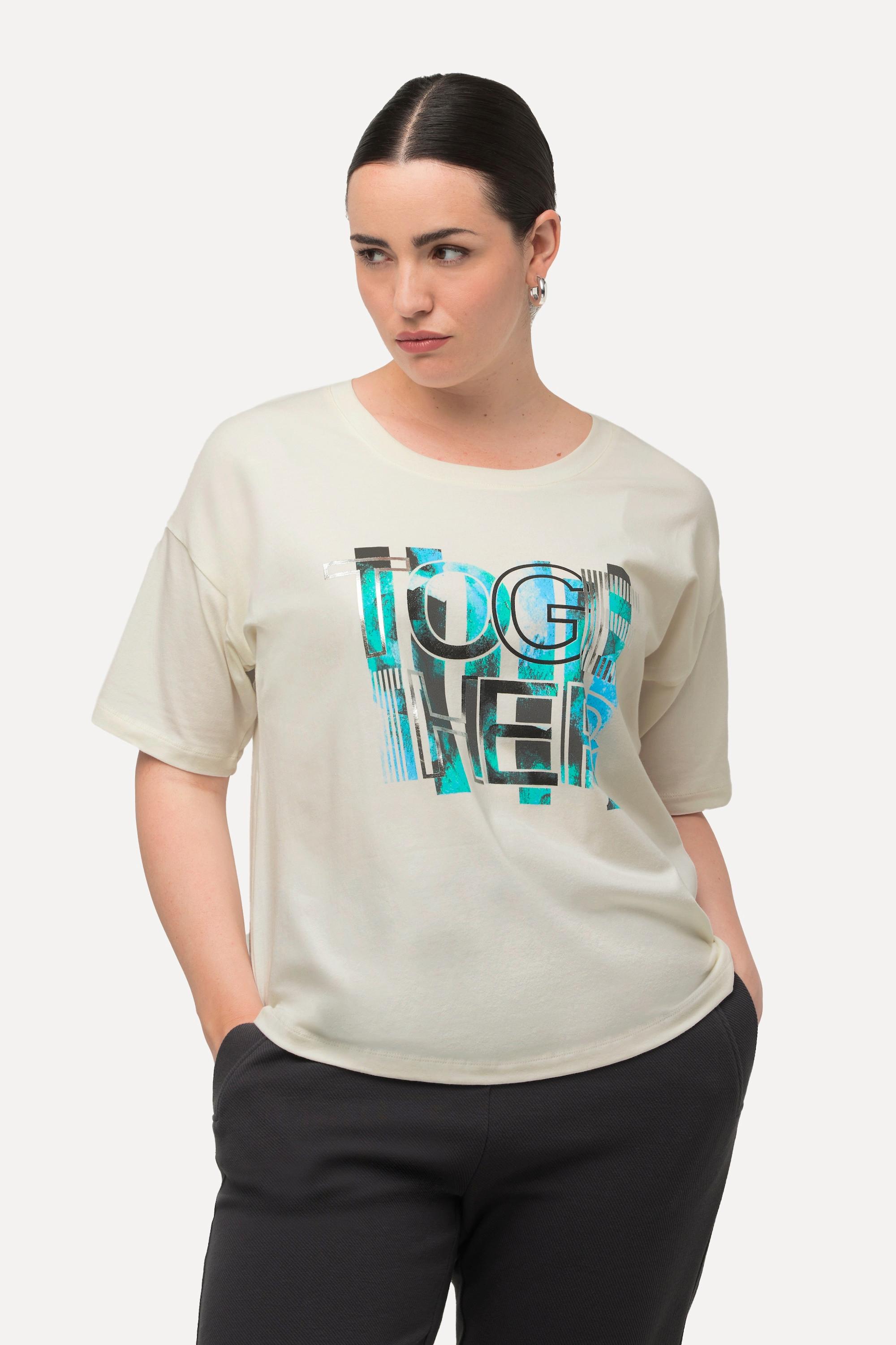 Ulla Popken  T-shirt con stampa "Together", scollo a girocollo e mezze maniche 