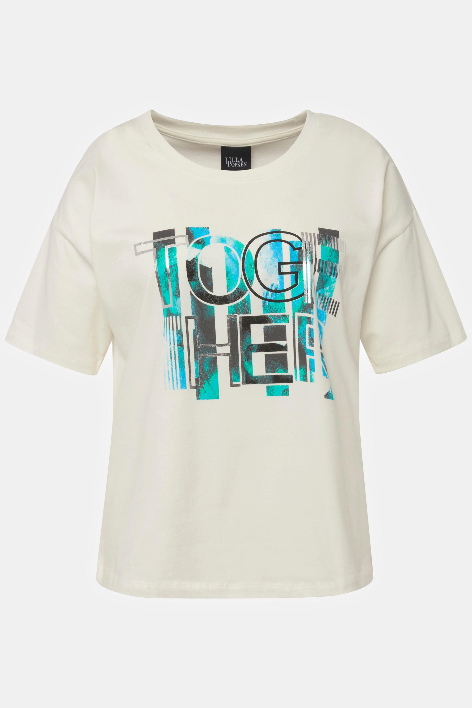 Ulla Popken  T-shirt à col rond et manches courtes, motif Together 