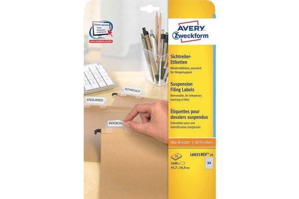 Avery-Zweckform AVERY ZWECKFORM Etiketten 45,7x16,9mm L6021REV2 Sichtreiter 1600 Stück  