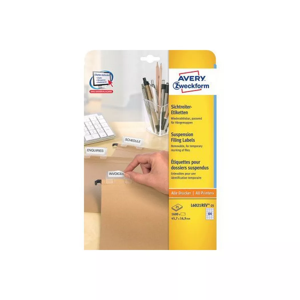 Avery-Zweckform – AVERY ZWECKFORM Etiketten 45,7×16,9mm, 1600 Stück, One Size, Weiss
