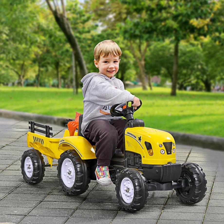 Northio  Trettraktor Mit Anhänger Tretauto Traktor Kindertrettraktor Spielfahrzeug Für 3-Jährige Kinder Metall Gelb 133 X 42 X 51 Cm 