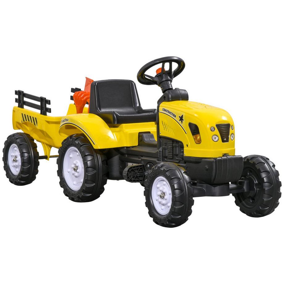 Northio  Trettraktor Mit Anhänger Tretauto Traktor Kindertrettraktor Spielfahrzeug Für 3-Jährige Kinder Metall Gelb 133 X 42 X 51 Cm 