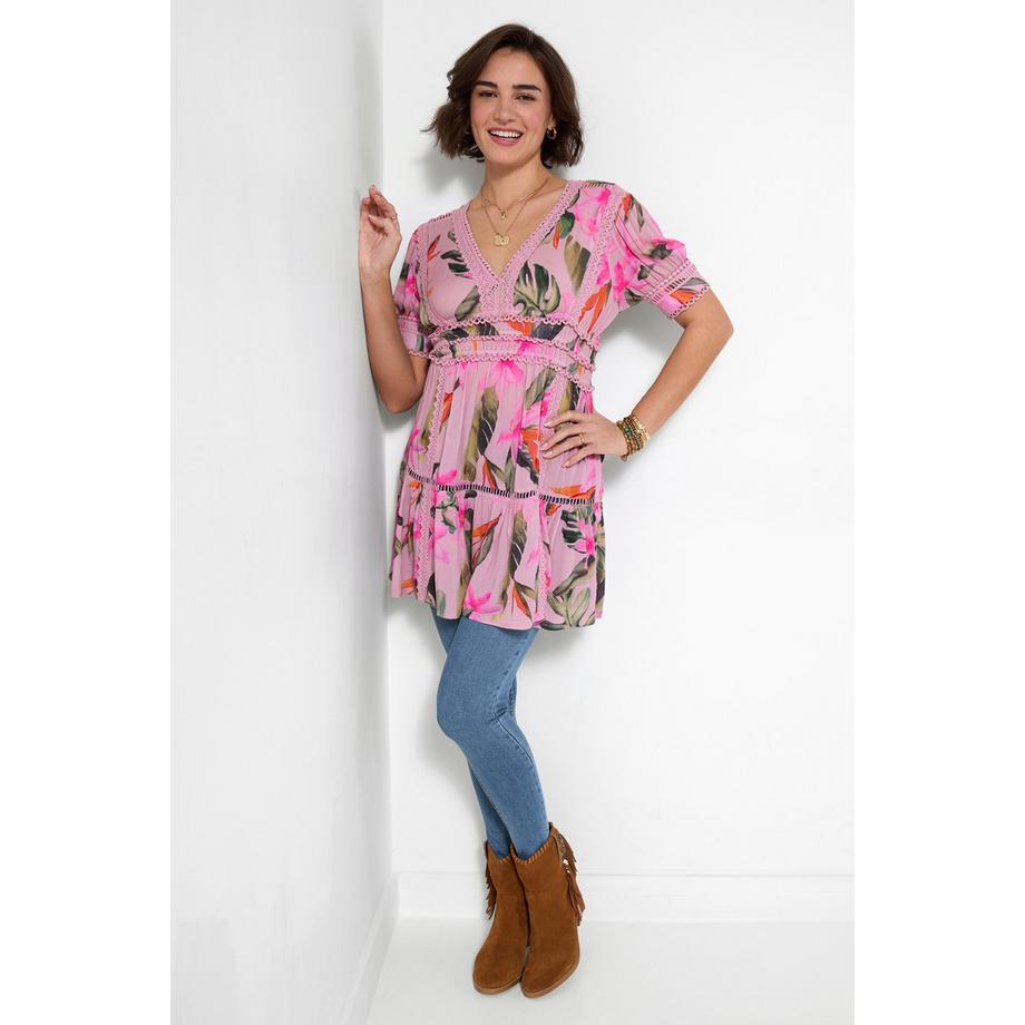 Joe Browns Robe Tunique Imprimée Florale avec Taille Élastiquée  
