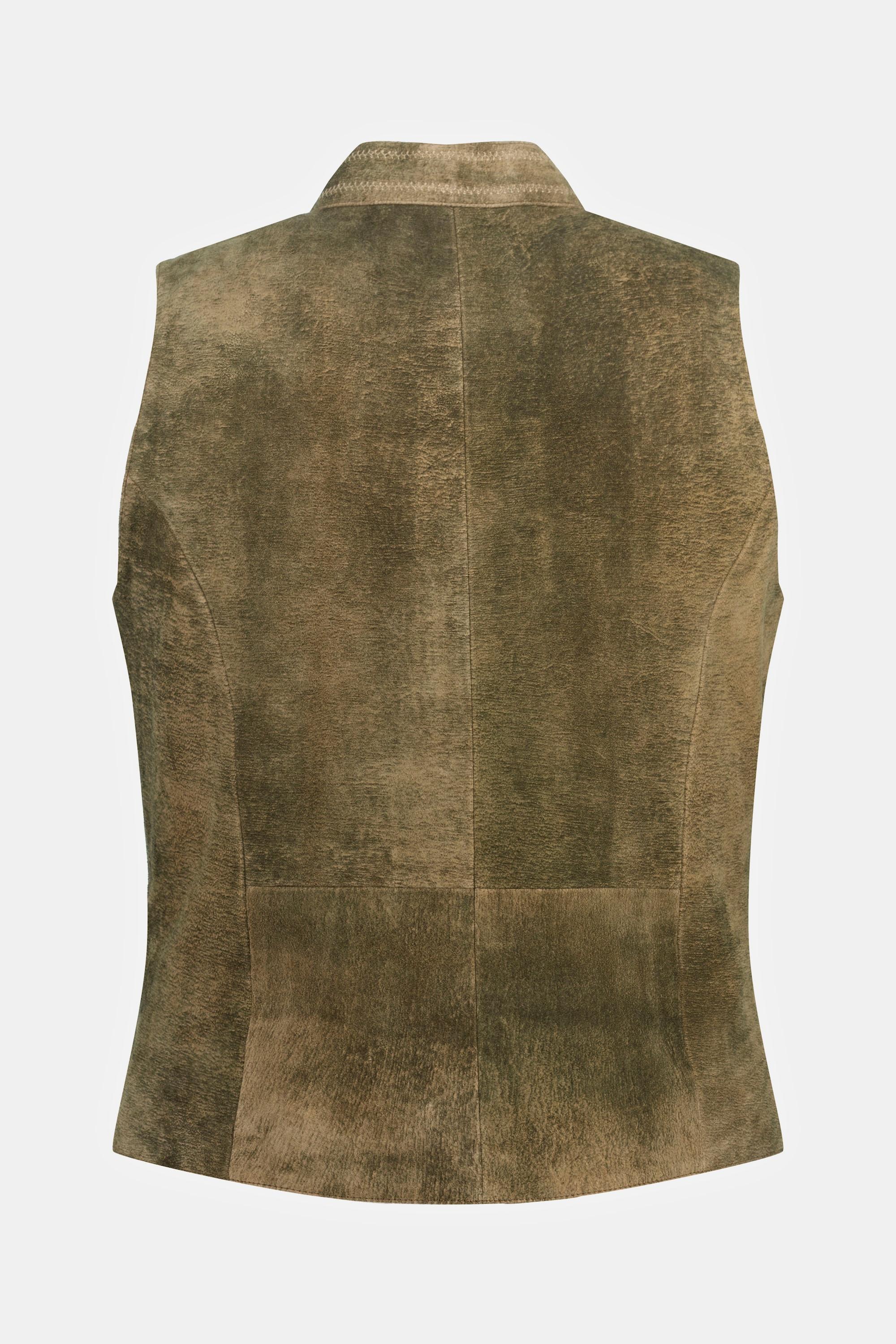 JP1880  Gilet in tradizionale stile Tracht di pelle scamosciata di capra con colletto alto 