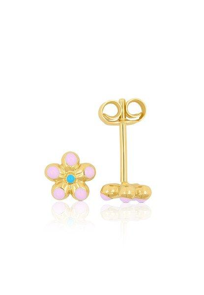 MUAU Schmuck  Ohrstecker Blume rosa Gelbgold 750 rosa 6mm 