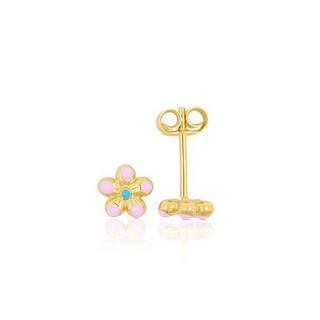 MUAU Schmuck  Ohrstecker Blume rosa Gelbgold 750 rosa 6mm 