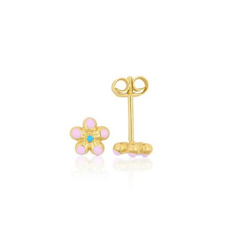 MUAU Schmuck  Ohrstecker Blume rosa Gelbgold 750 rosa 6mm 