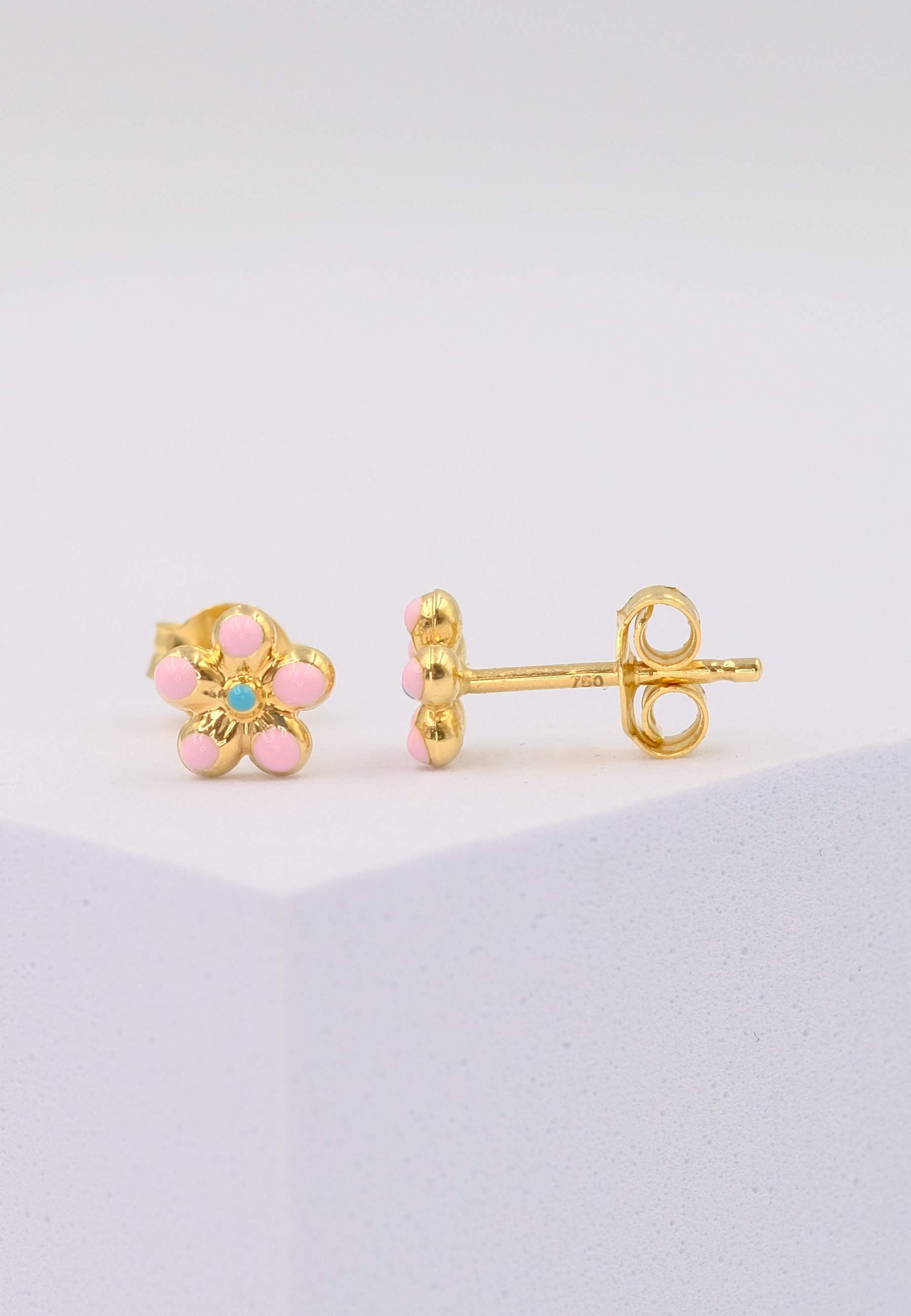 MUAU Schmuck  Ohrstecker Blume rosa Gelbgold 750 rosa 6mm 