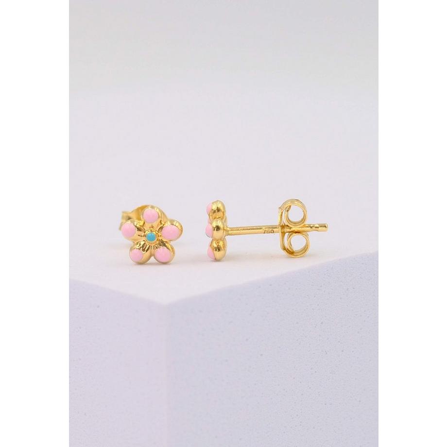 MUAU Schmuck  Boutons de fleur rose jaune or 750 rose/bleu clair 6mm 