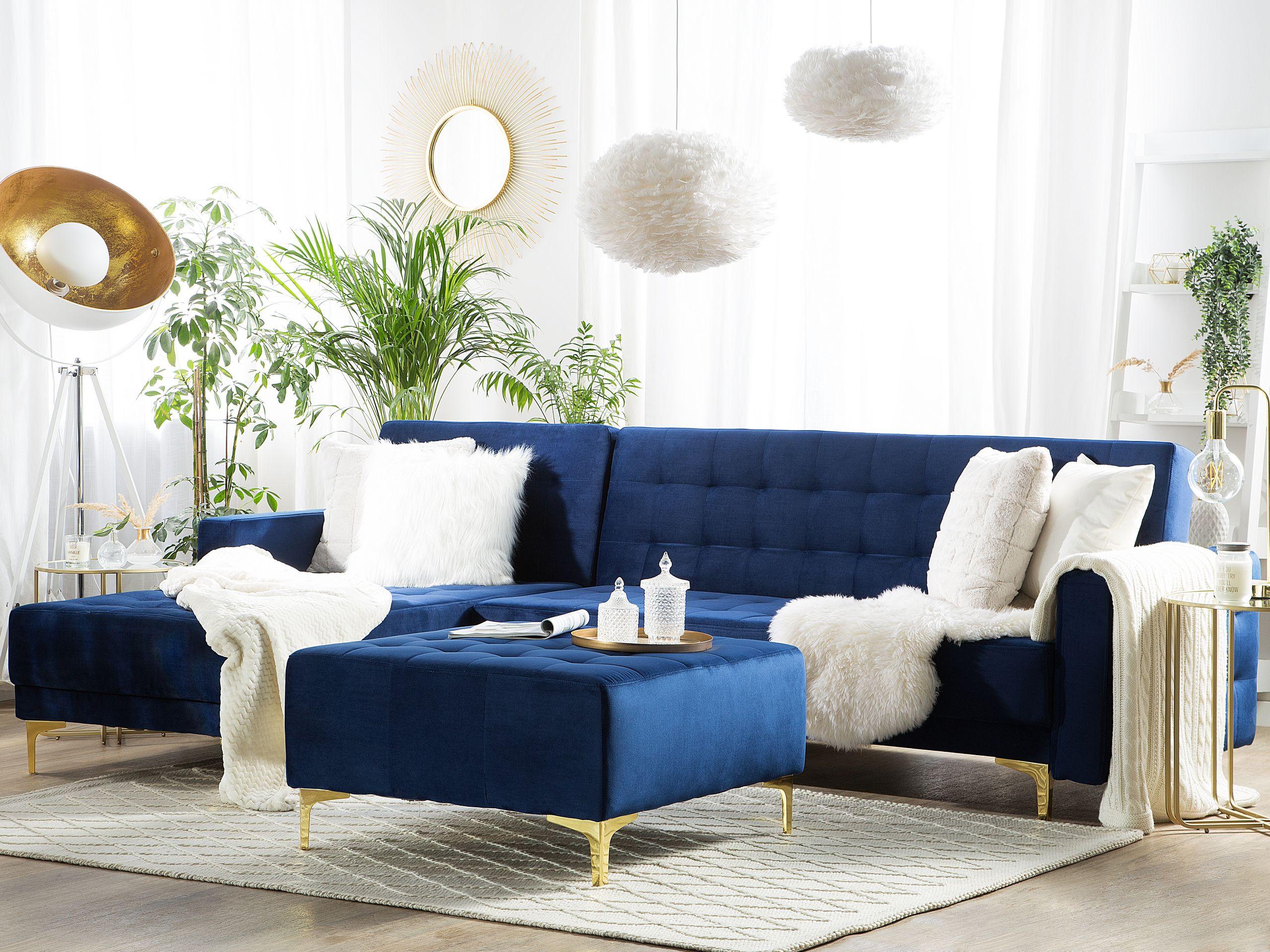 Beliani Ecksofa mit Ottomane aus Samtstoff Modern ABERDEEN  