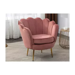 Fauteuil Coquillage Rose Velours Pieds Dorés Vintage