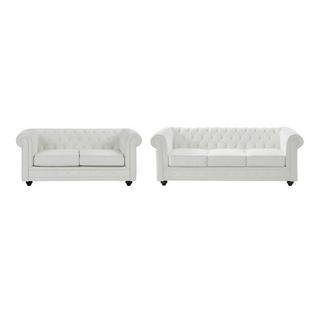 Vente-unique Sofas 3-Sitzer & 2-Sitzer - Kunstleder - Weiß - CHESTERFIELD  