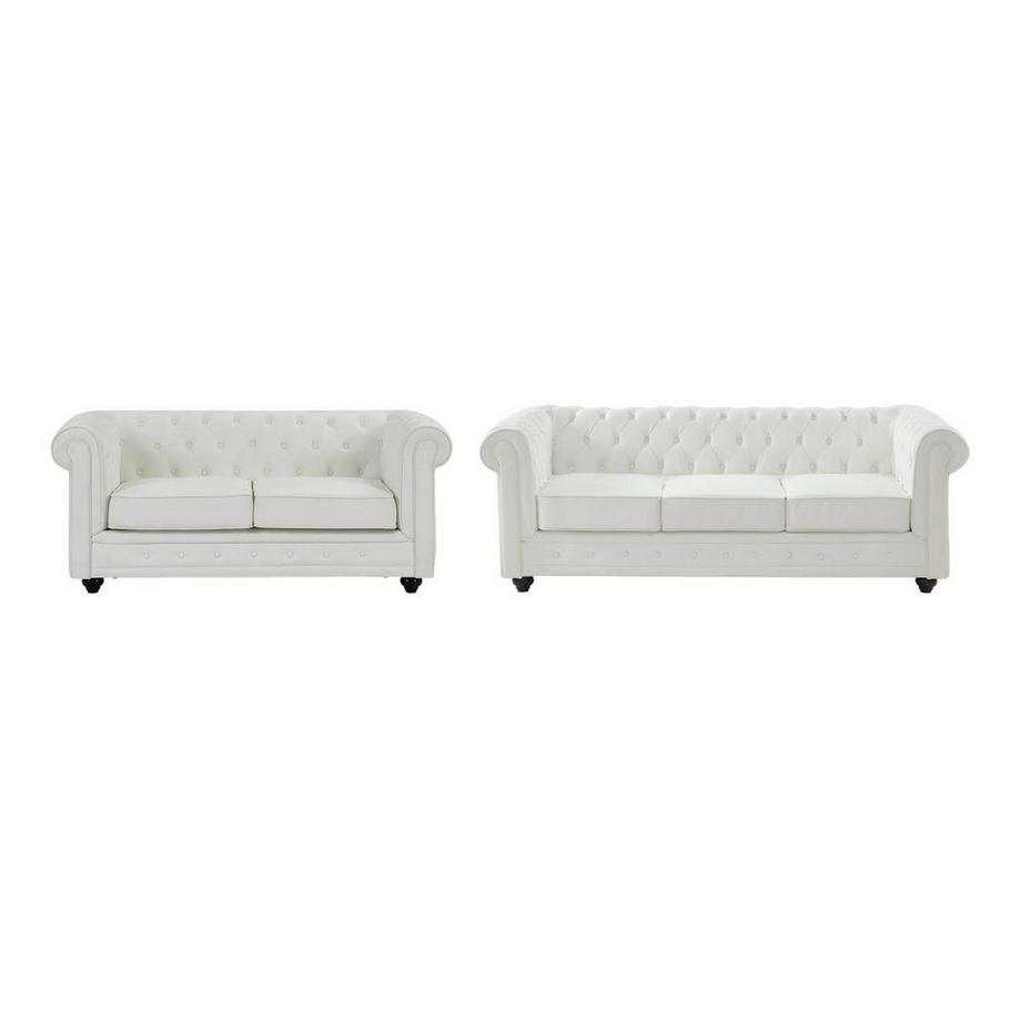 Vente-unique Canapés 3 places et 2 places en simili blanc CHESTERFIELD  