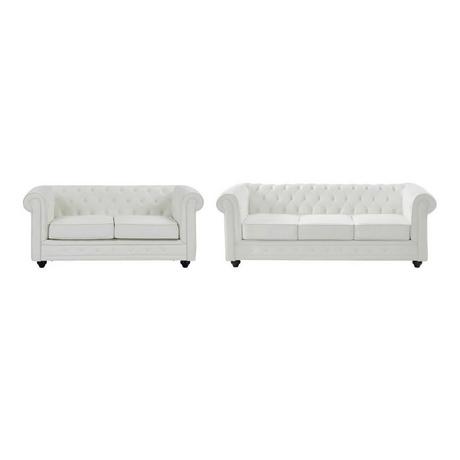 Vente-unique Sofas 3-Sitzer & 2-Sitzer - Kunstleder - Weiß - CHESTERFIELD  