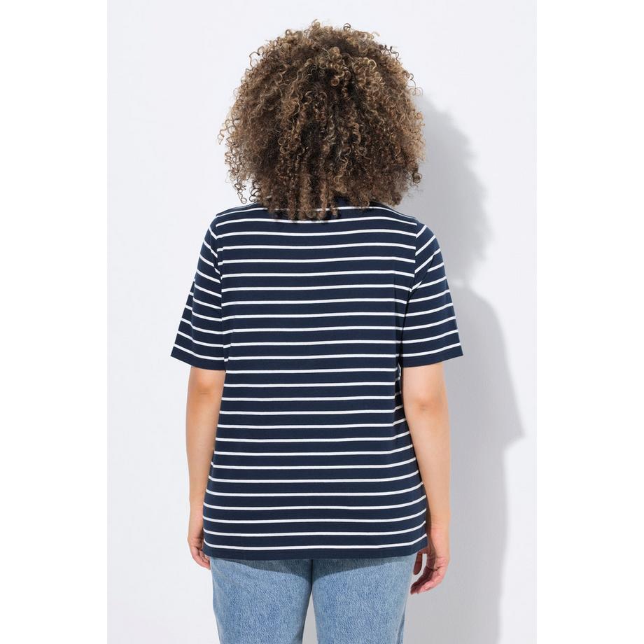 Ulla Popken Rayé Flocage Encolure Bateau Manches Courtes T-Shirt  