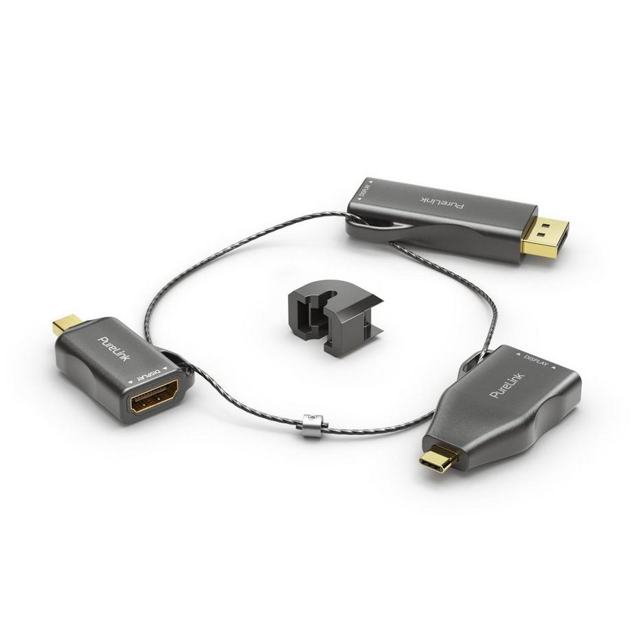 PureLink  PureLink IQ-AR200 câble vidéo et adaptateur DisplayPort + Mini DisplayPort + USB Type-C 3 x HDMI Noir, Or 