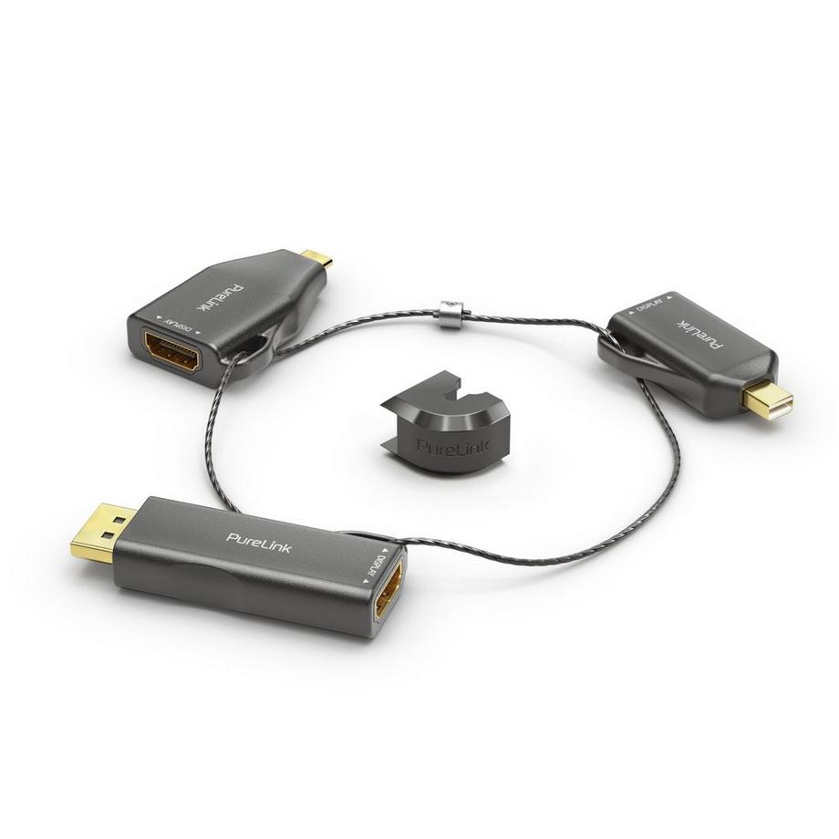 PureLink IQ-AR200 câble vidéo et adaptateur DisplayPort + Mini DisplayPort + USB Type-C 3 x HDMI Noir, Or