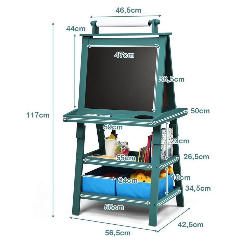 Northix  3 in 1 Kinder Staffelei Kindertafel doppelseitig Whiteboard & Kreidetafel & Zeichenpapier 59 x 50 x 117 cm Blau 