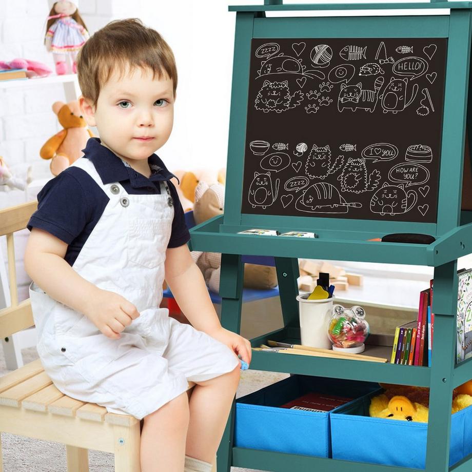 Northix  3 in 1 Kinder Staffelei Kindertafel doppelseitig Whiteboard & Kreidetafel & Zeichenpapier 59 x 50 x 117 cm Blau 