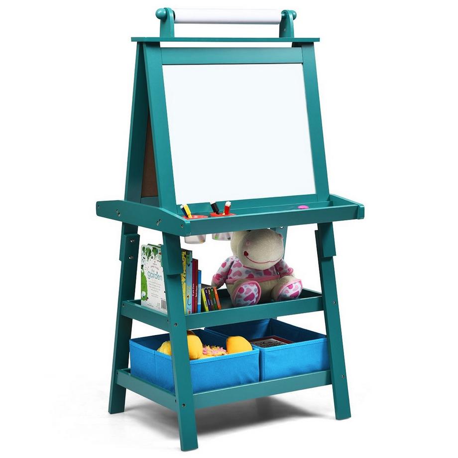 Northix  3 in 1 Kinder Staffelei Kindertafel doppelseitig Whiteboard & Kreidetafel & Zeichenpapier 59 x 50 x 117 cm Blau 