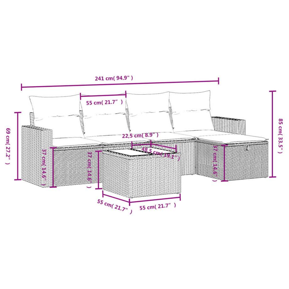 VidaXL set divano da giardino Polirattan  