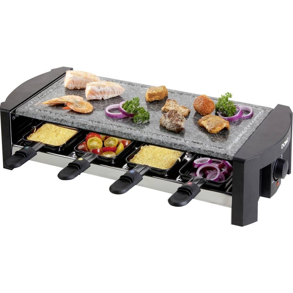 DOMO Raclette mit Grillstein, 8 Pfännchen, Antihaftbeschichtung Schwarz, Grau  