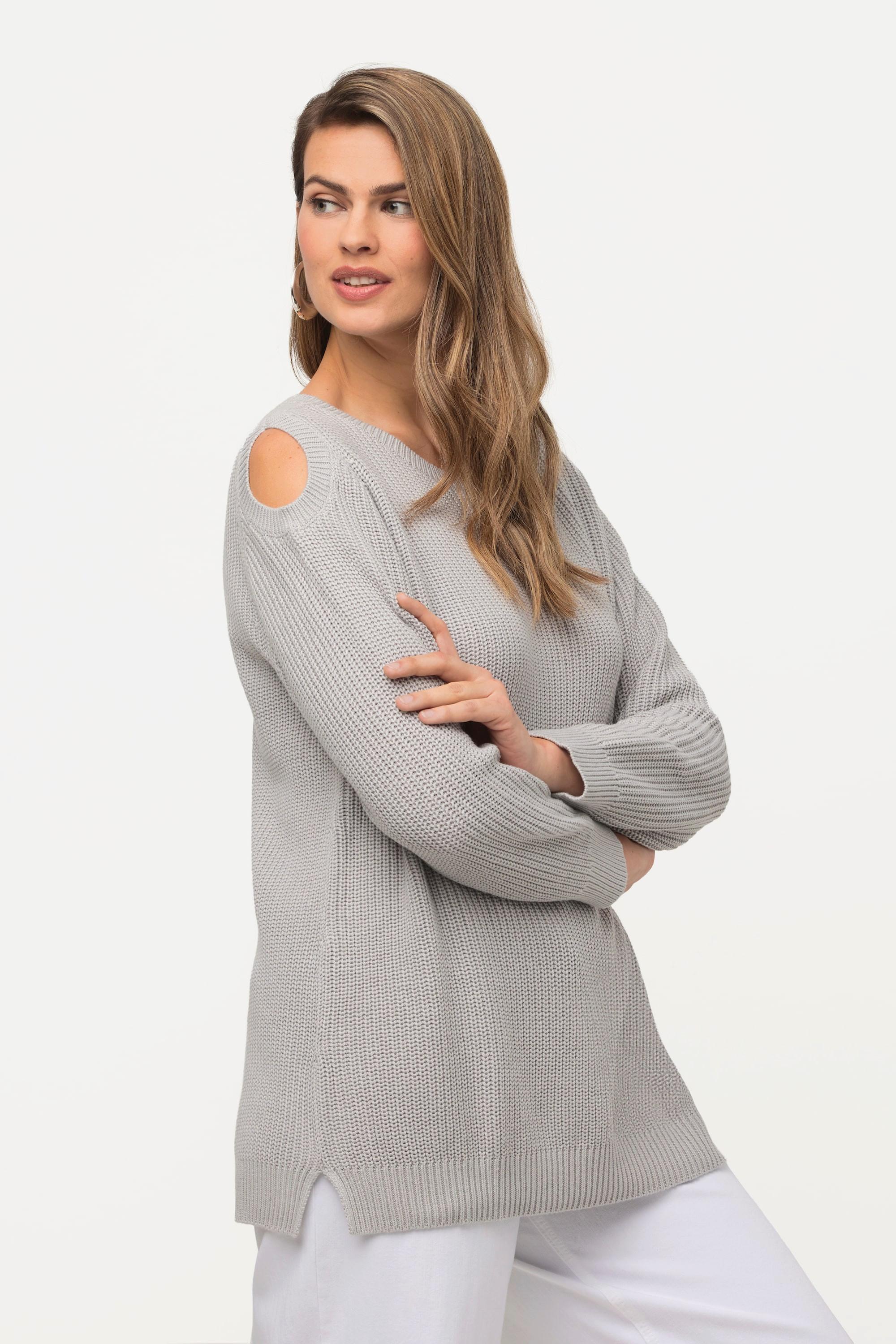 Ulla Popken  Pullover, Patentstrick, Cut-Outs, Rundhals, Langarm 