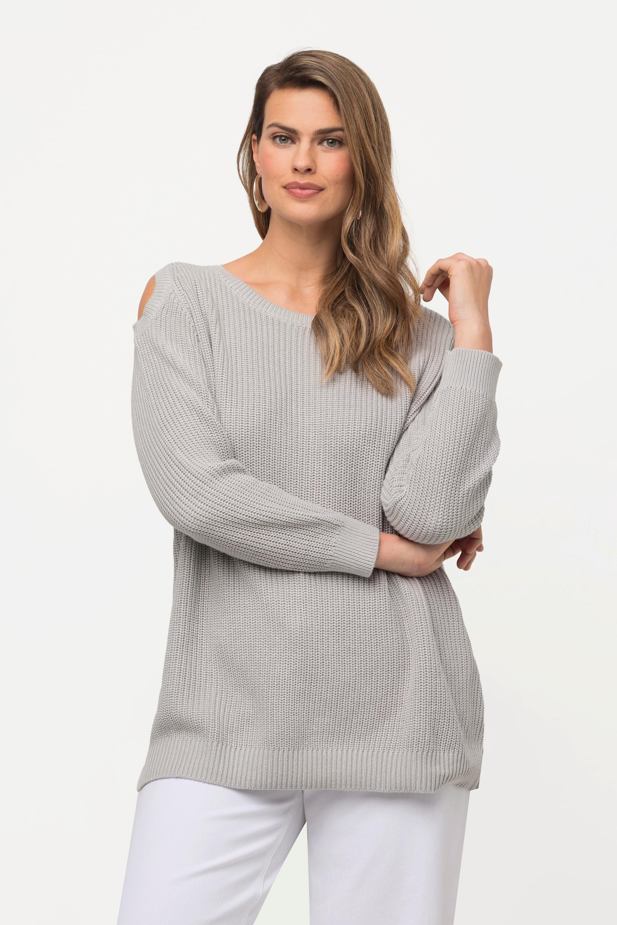 Ulla Popken  Pullover, Patentstrick, Cut-Outs, Rundhals, Langarm 