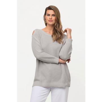 Pull, maille côtelée, découpes, col rond, manches longues