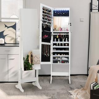 Northix Armoire à bijoux inclinable avec miroir pleine longueur et lumières LED blanches  