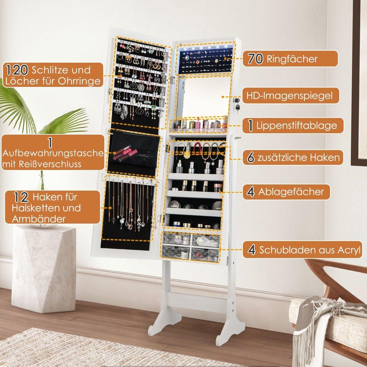 Northix Armoire à bijoux inclinable avec miroir pleine longueur et lumières LED blanches  