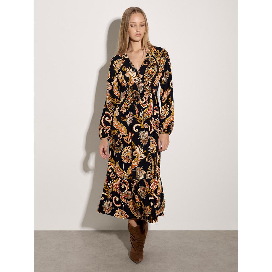 APRICOT Krepp Midi Kleid mit Folk Blumenmuster  