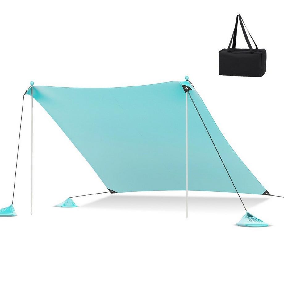 Northio  Strandzelt 300 x 300 cm UPF 50+ Sonnenzelt mit Sandankern Sandsäcken und 2 Stützstangen Türkis 