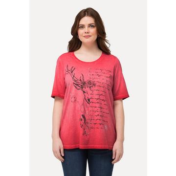 T-shirt classica con cervo, scollo a girocollo e mezze maniche