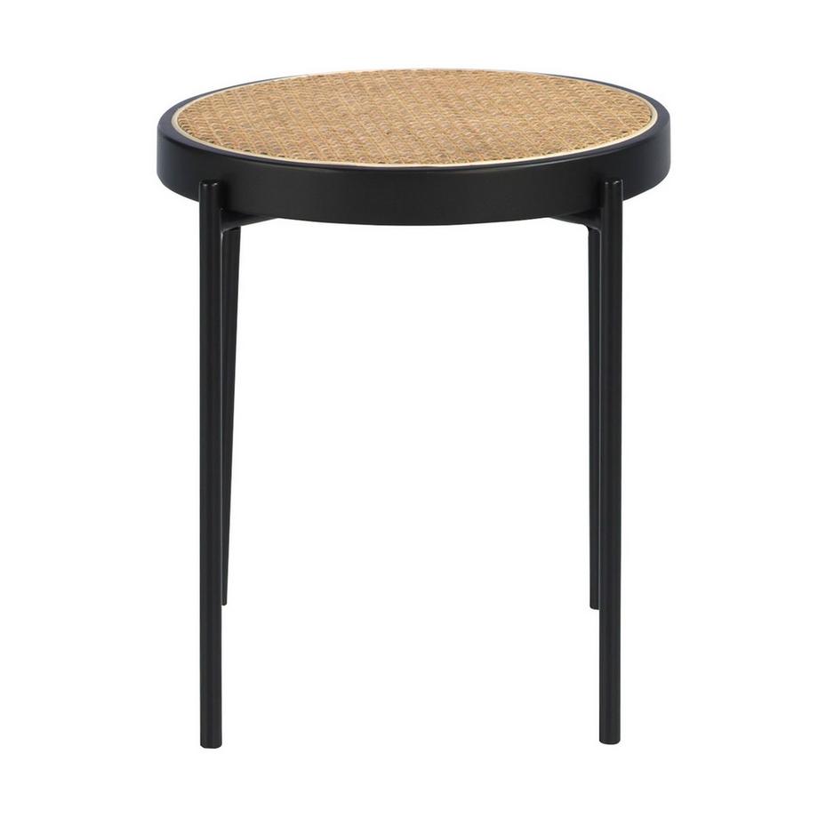 ANGEL CERDA Table d'angle ronde en rotin, bois noir et acier noir  