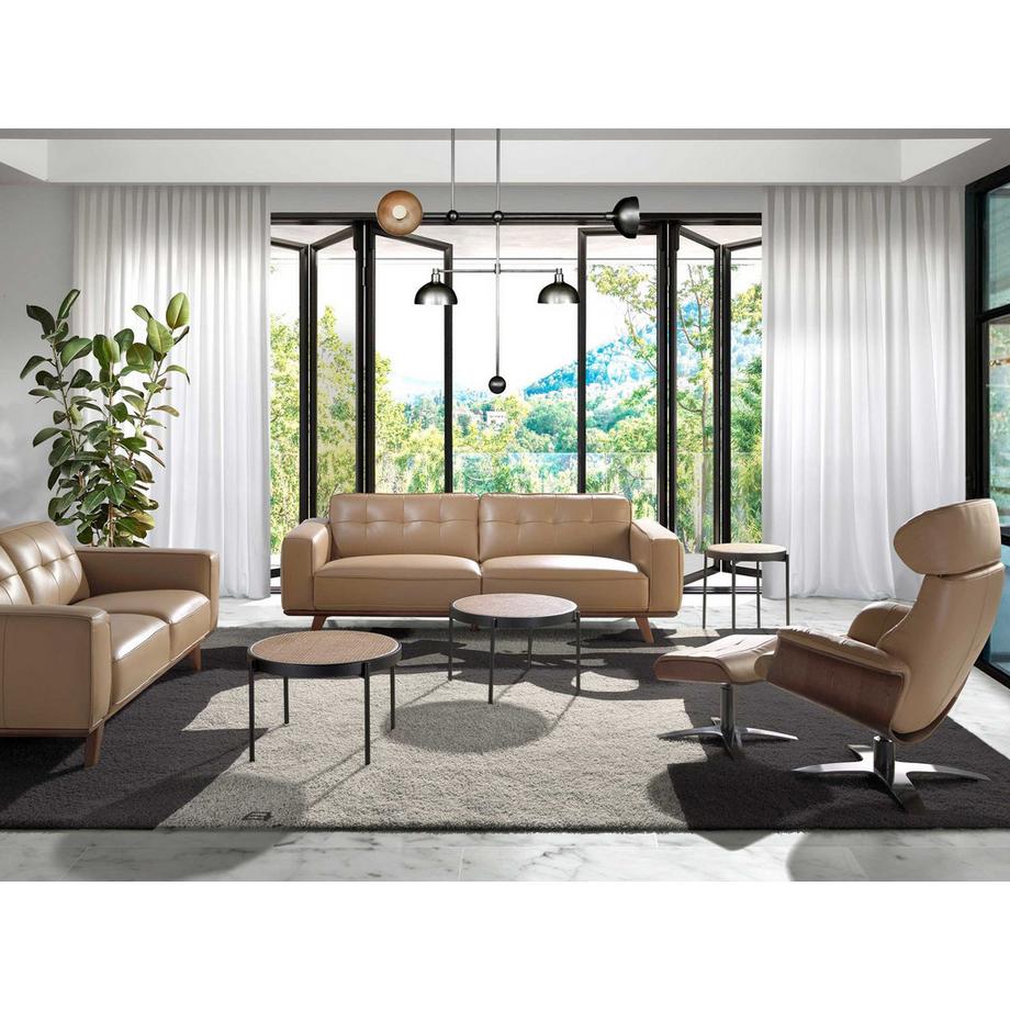 ANGEL CERDA Table d'angle ronde en rotin, bois noir et acier noir  