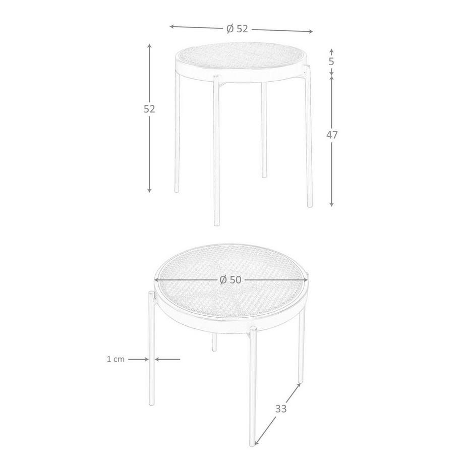 ANGEL CERDA Table d'angle ronde en rotin, bois noir et acier noir  