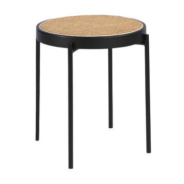 Table d'angle ronde en rotin, bois noir et acier noir