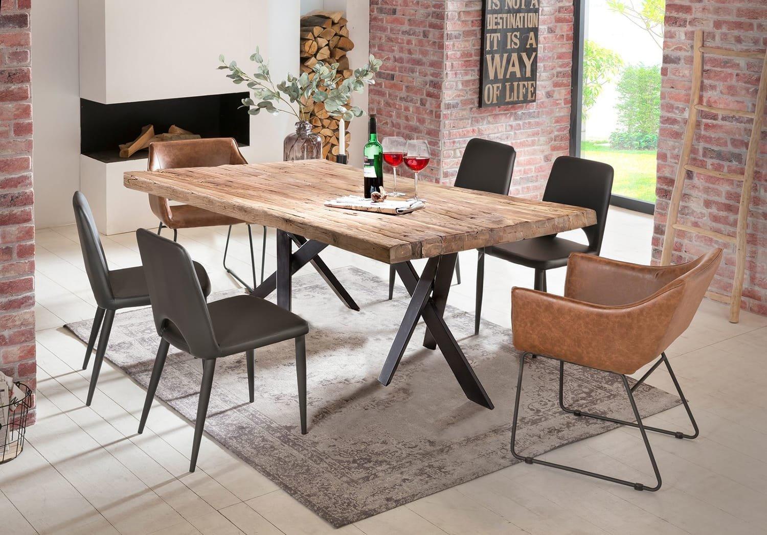 mutoni Tavolo 240x100 cm - teak naturale riciclato - metallo nero antico  