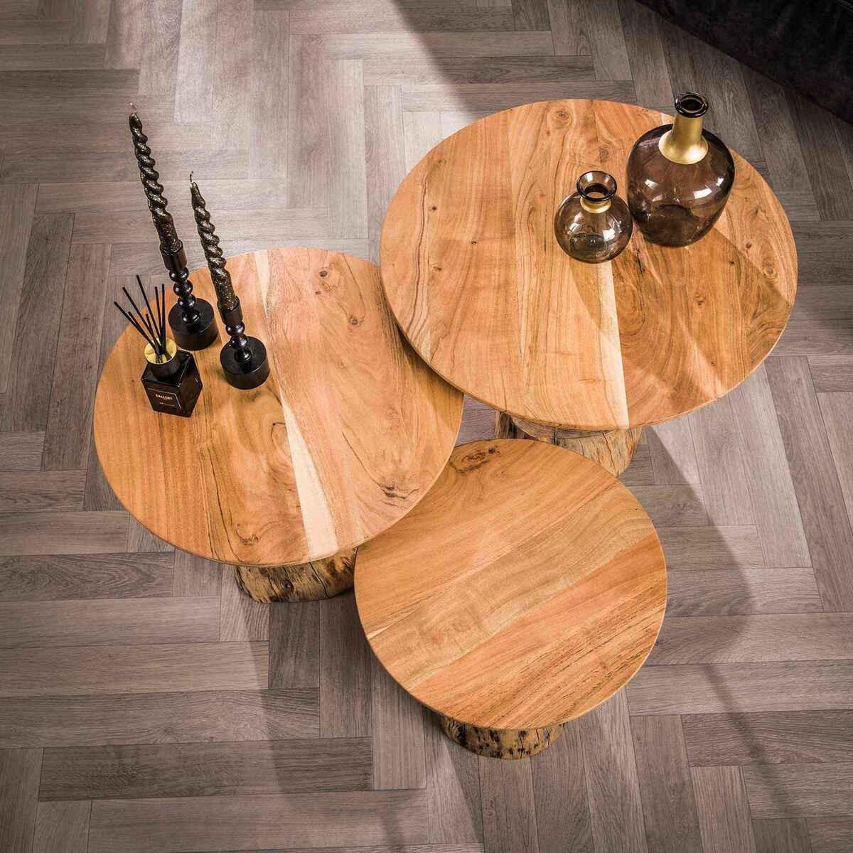 mutoni Tavolino con base in legno di acacia naturale (set di 3)  