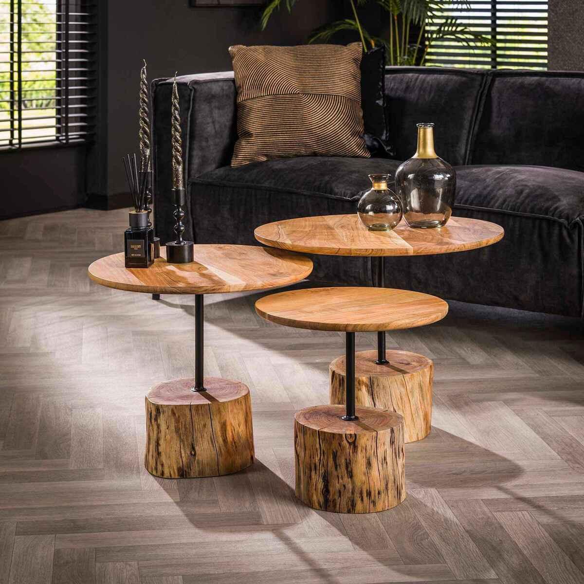 mutoni Tavolino con base in legno di acacia naturale (set di 3)  