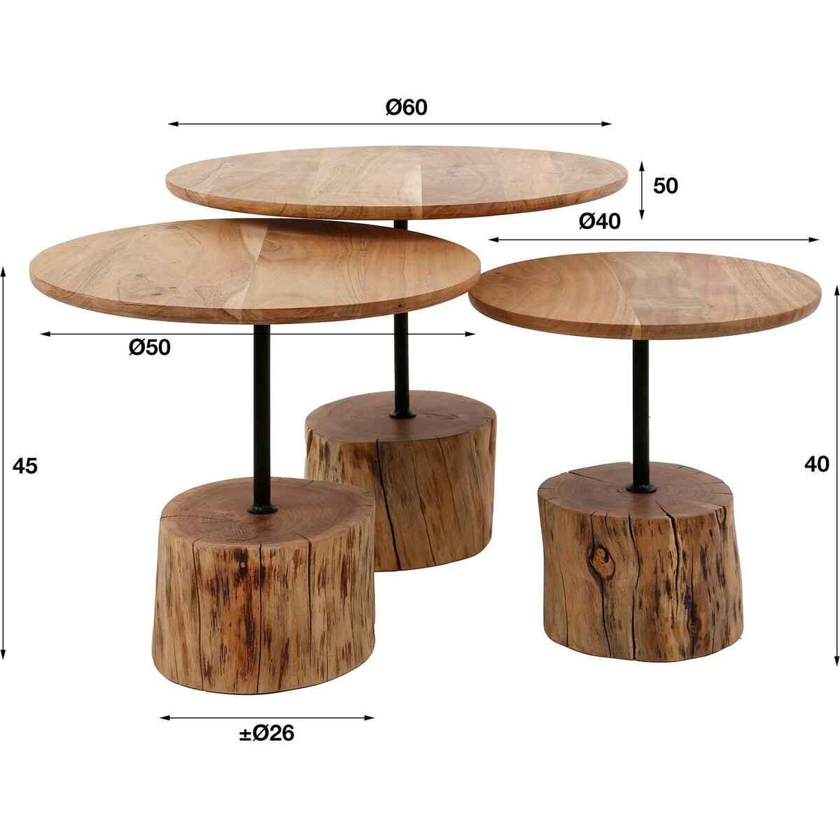 mutoni Tavolino con base in legno di acacia naturale (set di 3)  