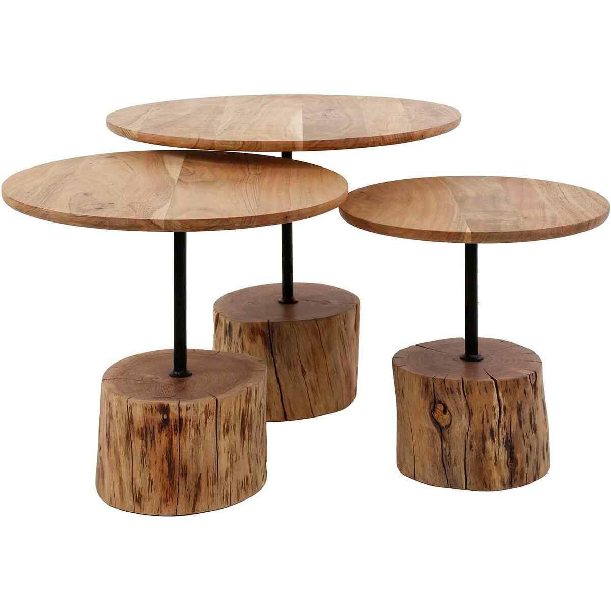 mutoni Tavolino con base in legno di acacia naturale (set di 3)  