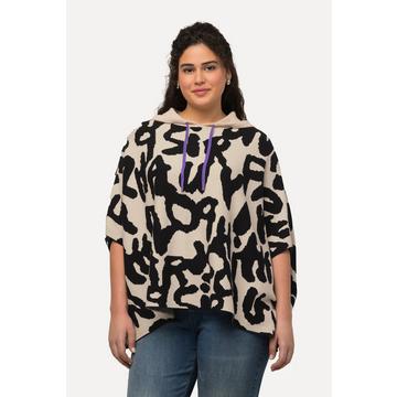 Poncho con cappuccio, design leopardato, maglia fine e maniche lunghe