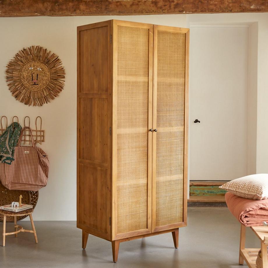 Tikamoon Armadio per bambini in pino e midollino Ninon  