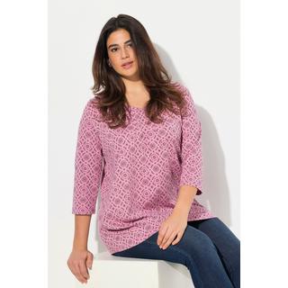 Ulla Popken  Shirt, A-Linie, Zierfalten, V-Ausschnitt, 3/4-Arm 