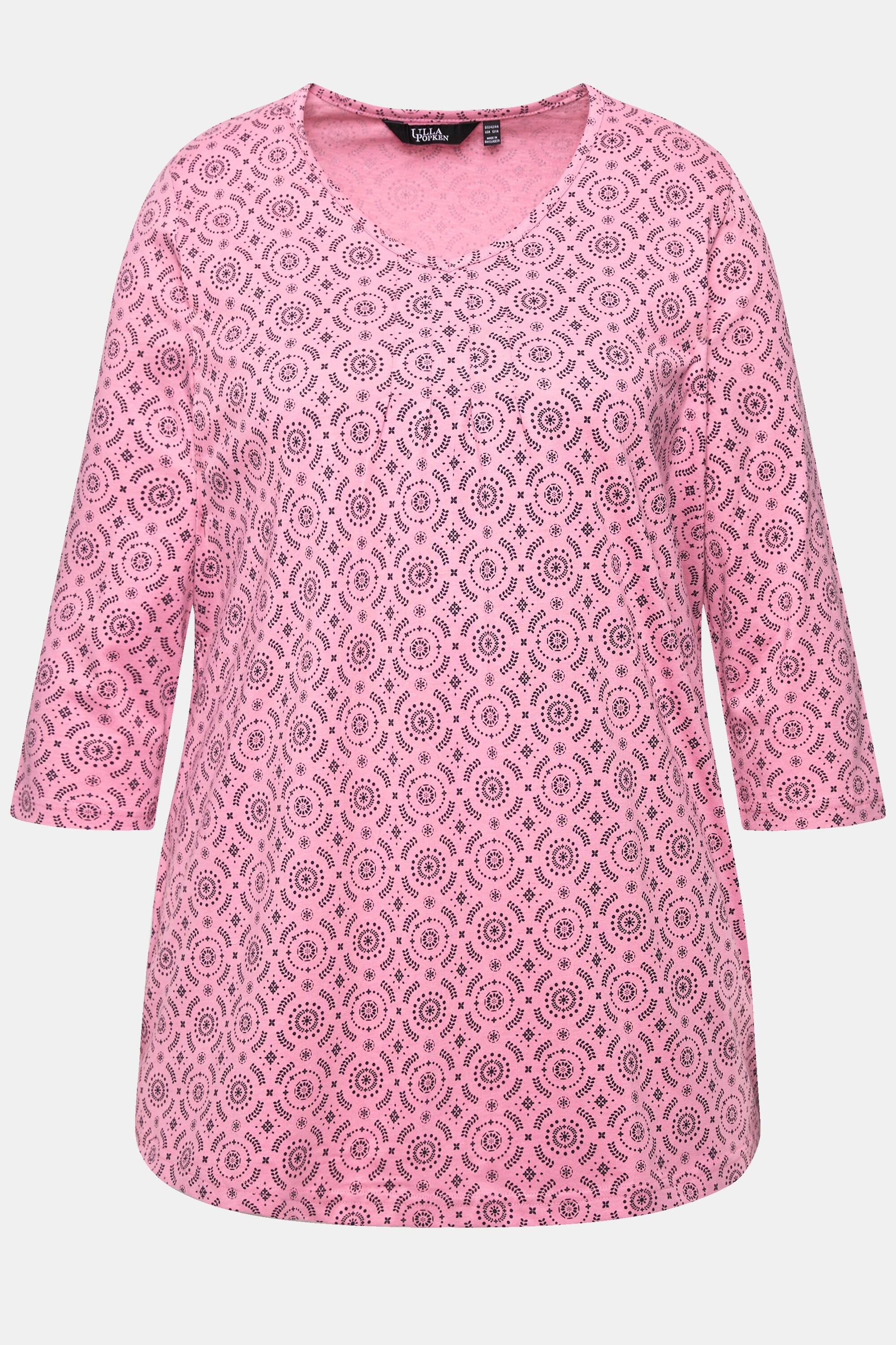 Ulla Popken  Shirt, A-Linie, Zierfalten, V-Ausschnitt, 3/4-Arm 