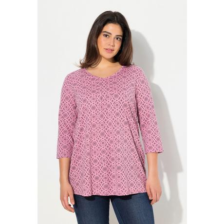 Ulla Popken  Shirt, A-Linie, Zierfalten, V-Ausschnitt, 3/4-Arm 