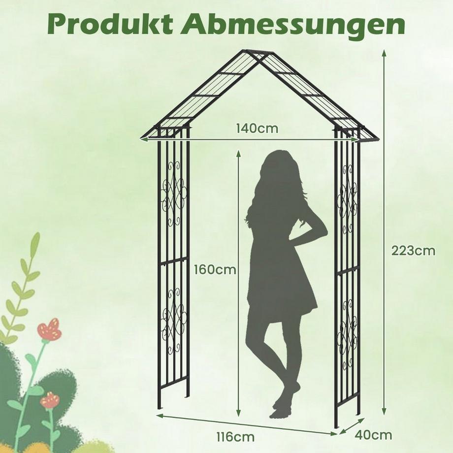 Northix Rosenbogen Metall Gartenbogen für Kletterpflanzen Rankbogen für Hinterhof Hochzeit Party 140 x 40 x 223 cm Schwarz  