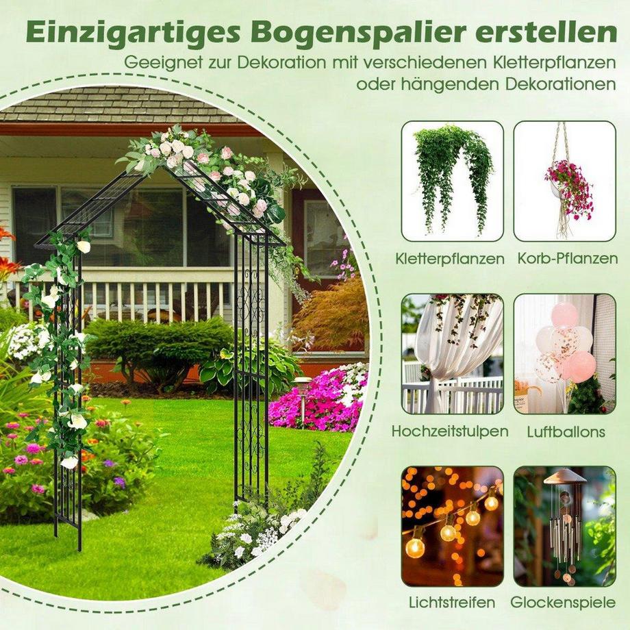 Northix Rosenbogen Metall Gartenbogen für Kletterpflanzen Rankbogen für Hinterhof Hochzeit Party 140 x 40 x 223 cm Schwarz  